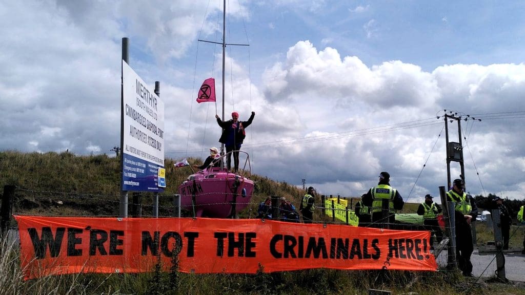 XR protesters block Ffos-y-Fran coal mine in south wales