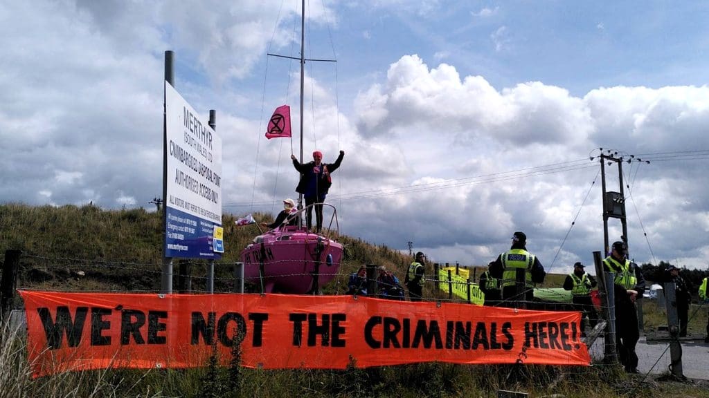 XR protesters block Ffos-y-Fran coal mine in south wales