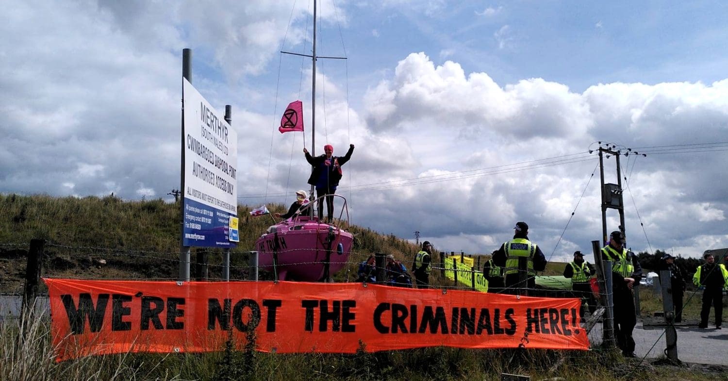 XR protesters block Ffos-y-Fran coal mine in south wales