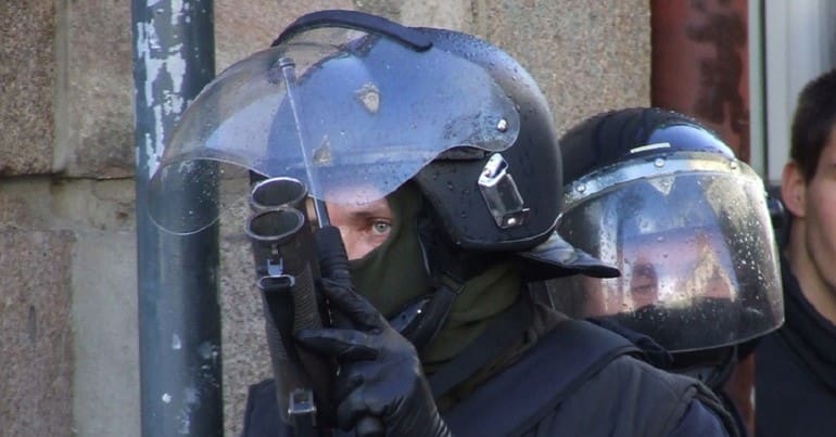 A French cop with a blast ball Met Police France