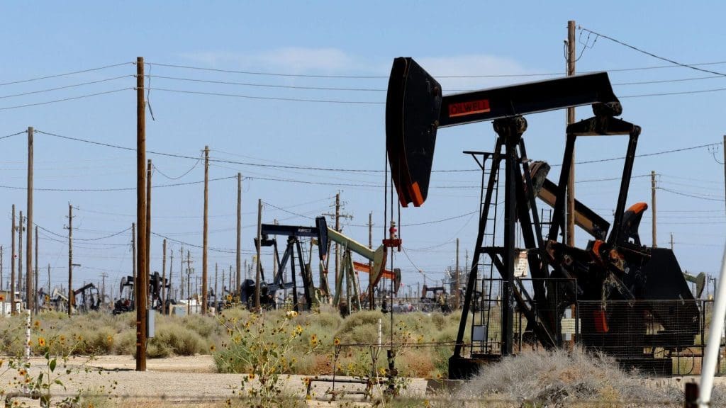 Multiple onshore oil drilling wells.