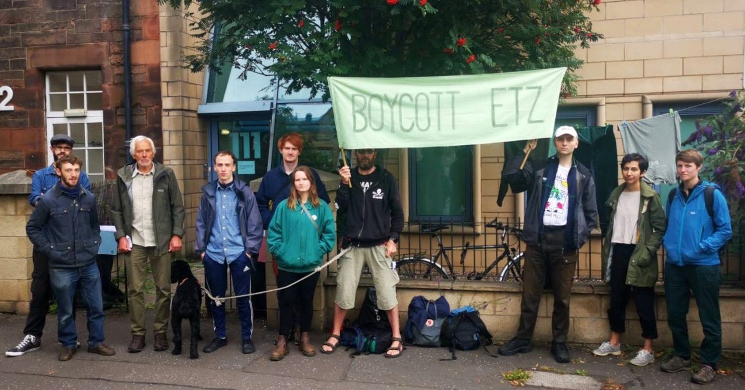 Campaigners demonstrate against Scotland's new Energy Transition Zone outside Ironside Farrar offices in Edinburgh.