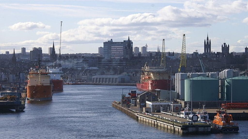 Heavily-industrialised Aberdeen Harbour.