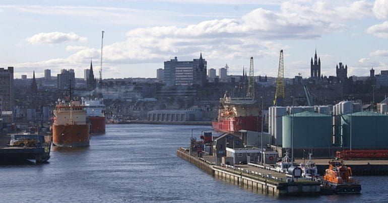 Heavily-industrialised Aberdeen Harbour.