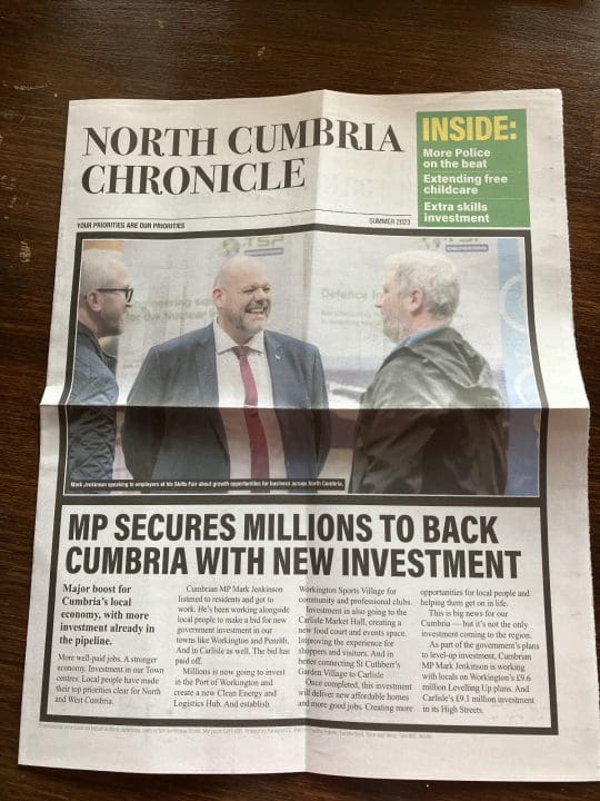 North Cumbria Chronicle, a Conservative Party campaign leaflet disguised as a local newspaper
