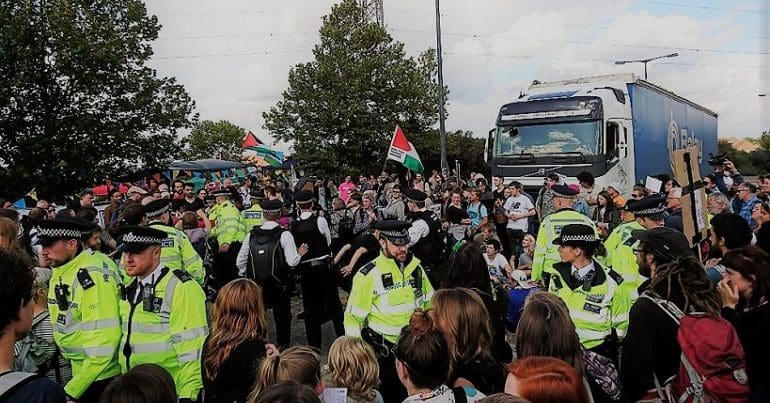 protests at the 2017 DSEI arms fair