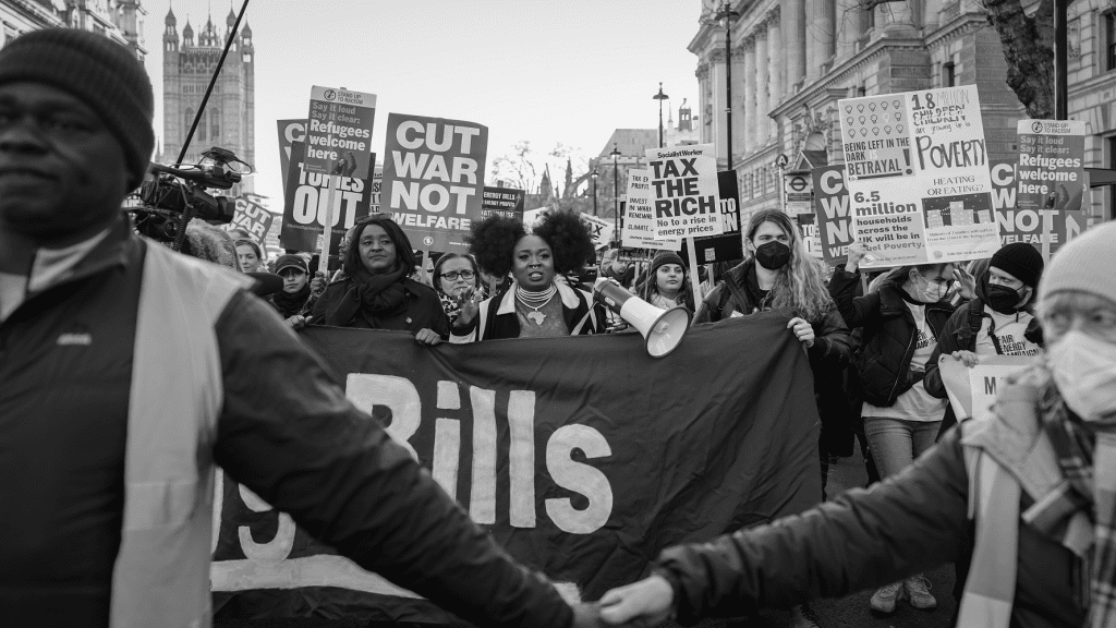 A protest over cuts inflation benefits JRF