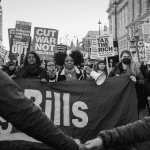 A protest over cuts inflation benefits JRF