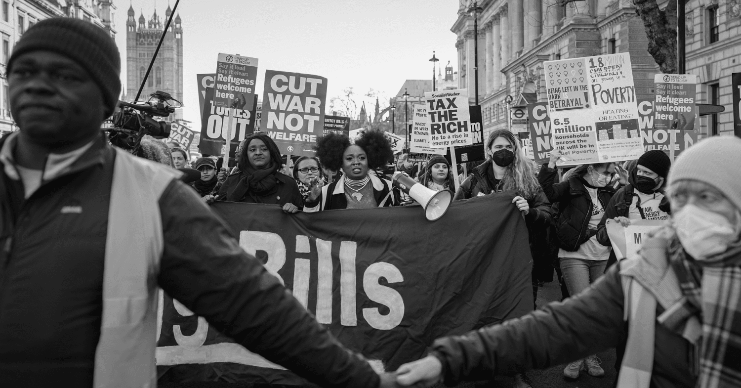 A protest over cuts inflation benefits JRF