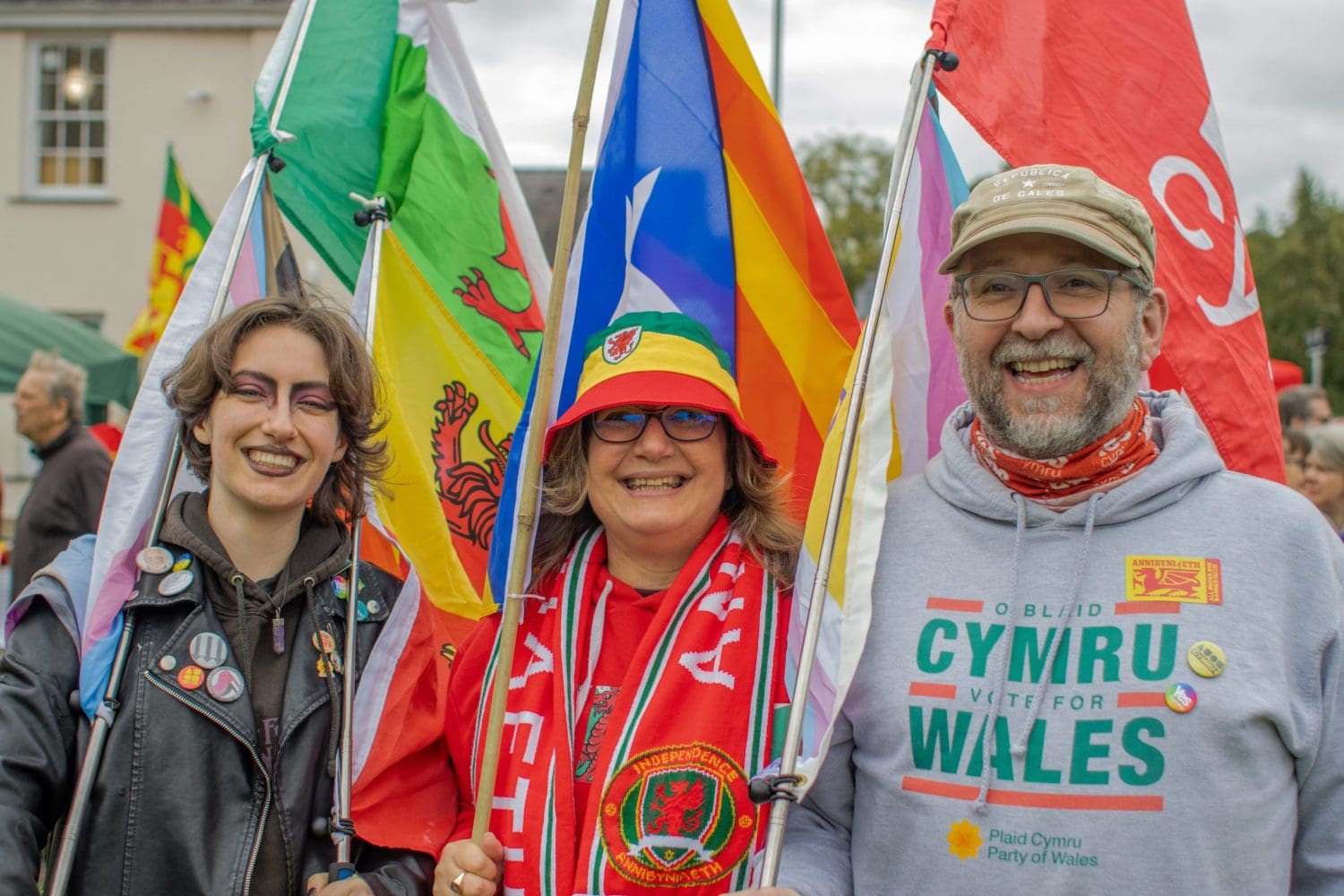 People on the Welsh independence march in Bangor Wales