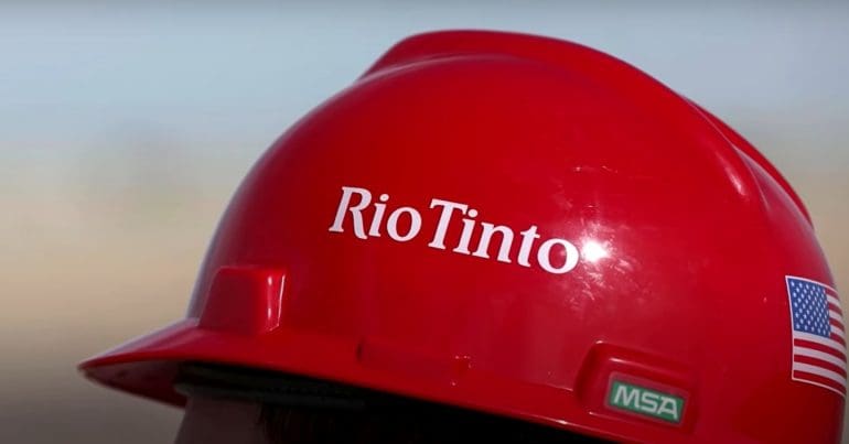 Employee wearing a Rio Tinto helmet.