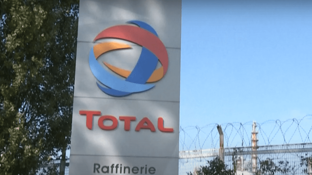 Sign outside a TotalEnergies refinery.