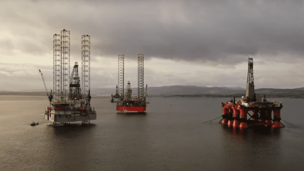 Oil and gas rigs in the North Sea, where the government has approved an enormous new oil and gas field.