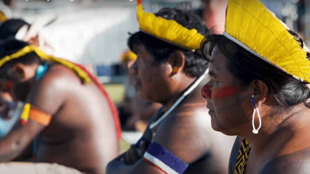 Indigenous people protest against the "time limit trick" in Brazil.