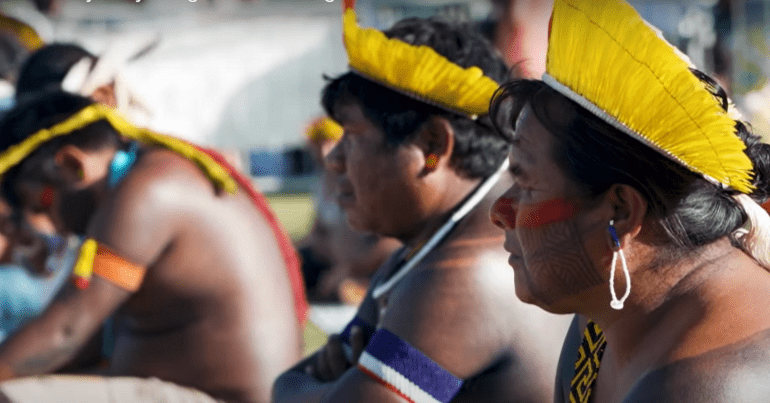 Indigenous people protest against the "time limit trick" in Brazil.
