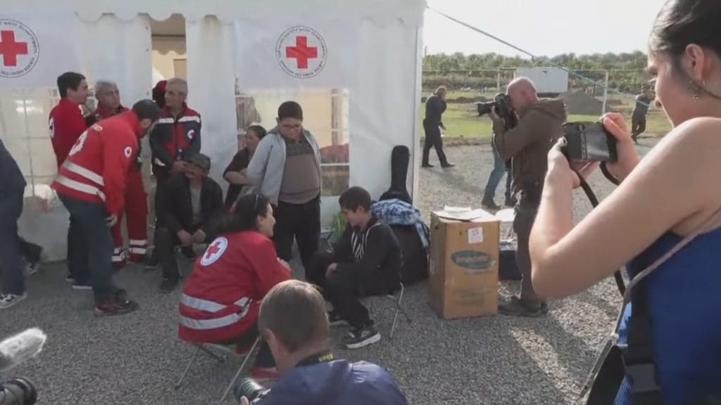 Refugees reach camp on the border of Armenia