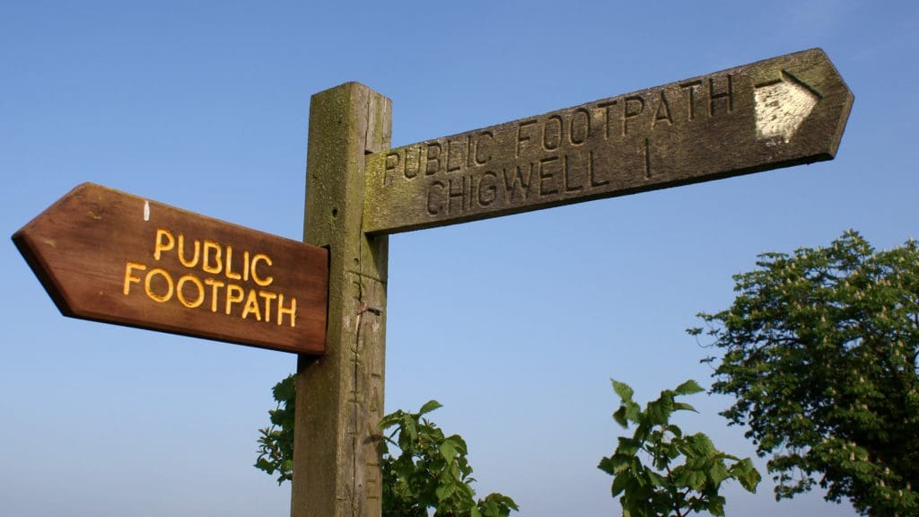 Sign for public footpaths in Chigwell