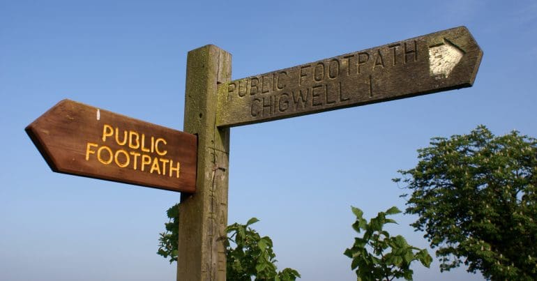 Sign for public footpaths in Chigwell