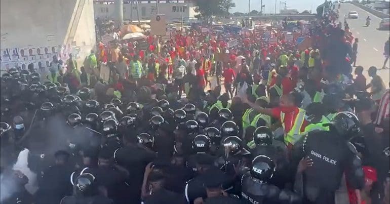 Dozens of police in riot gear at Jubilee House protest in Accra, Ghana