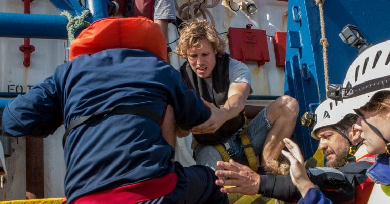 Refugees rescued in the Mediterranean by Sea Watch