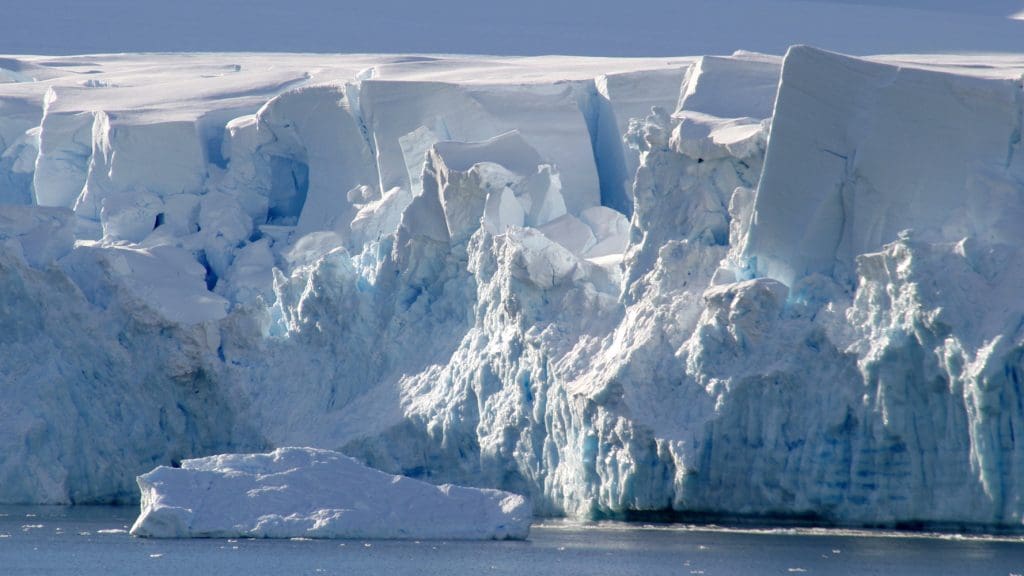 Ice shelf breaking apart in Antarctica.