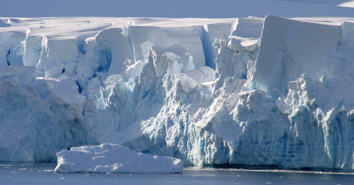 Ice shelf breaking apart in Antarctica.