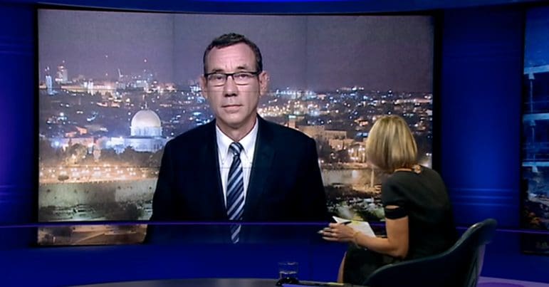 Mark Regev and Emily Maitlis on Newsnight in 2014 Israel Al-Ahli