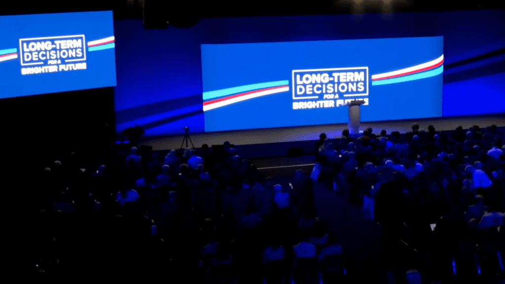 Stage at the Conservative party conference 2023.