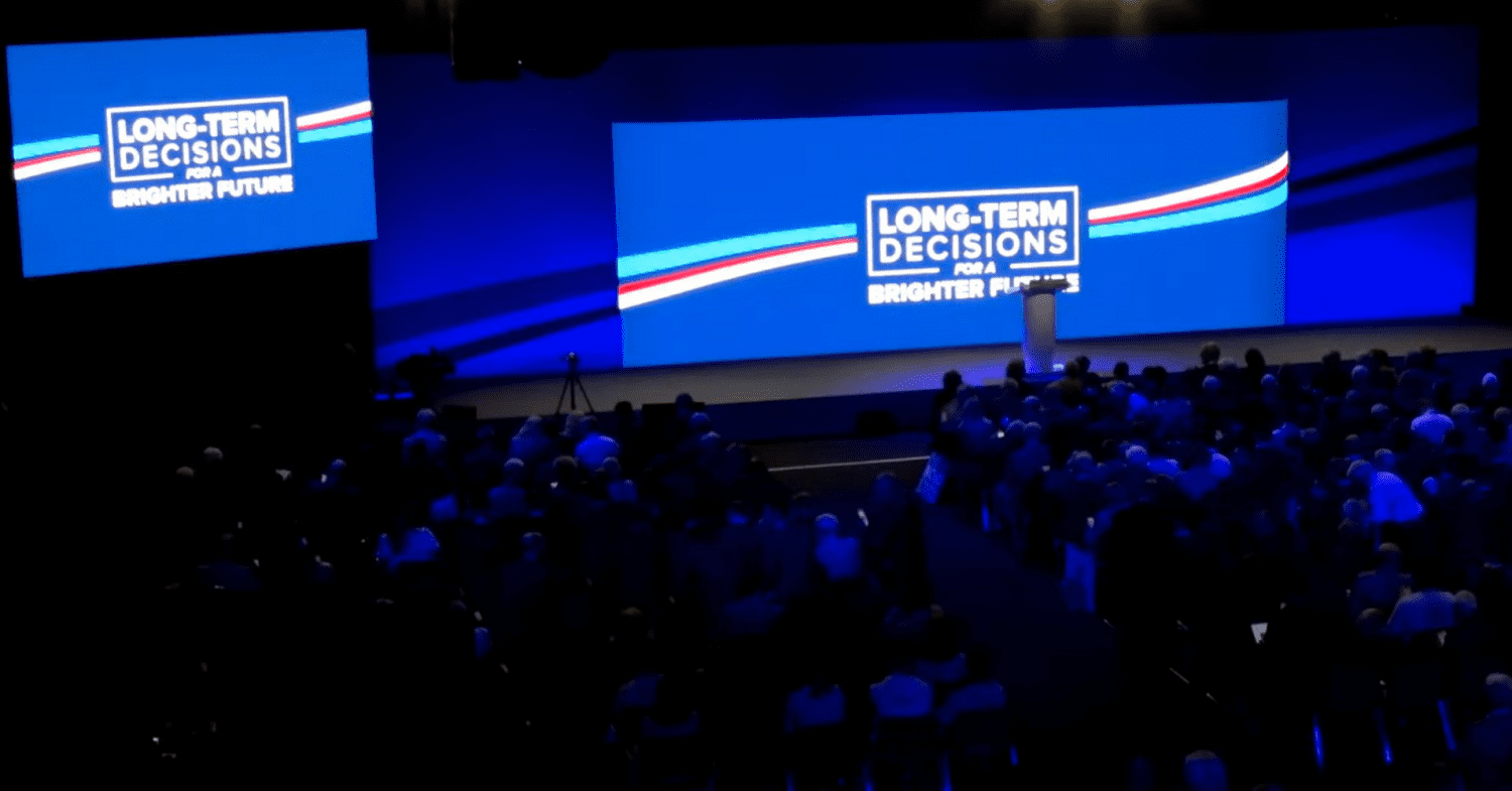 Stage at the Conservative party conference 2023.