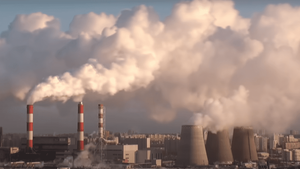 Smoke rising from multiple stacks.