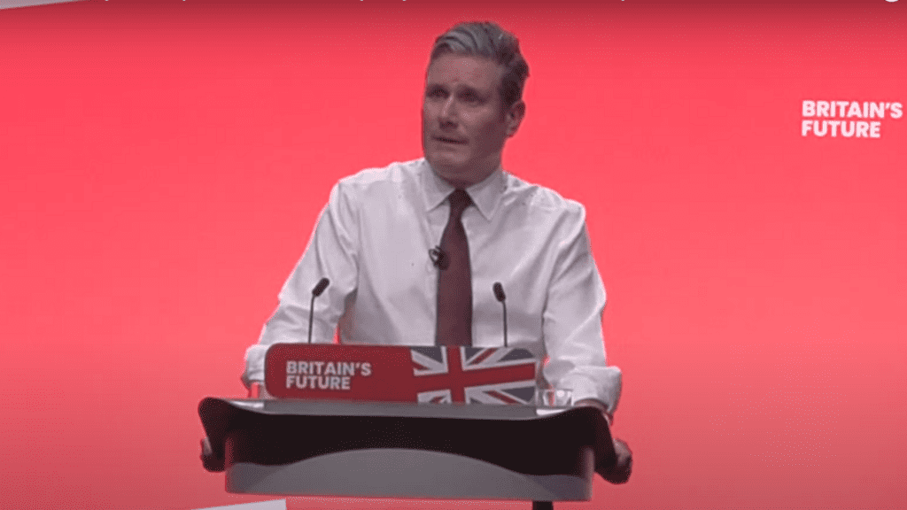 Labour leader Keir Starmer delivering his keynote speech at the 2023 annual party conference.