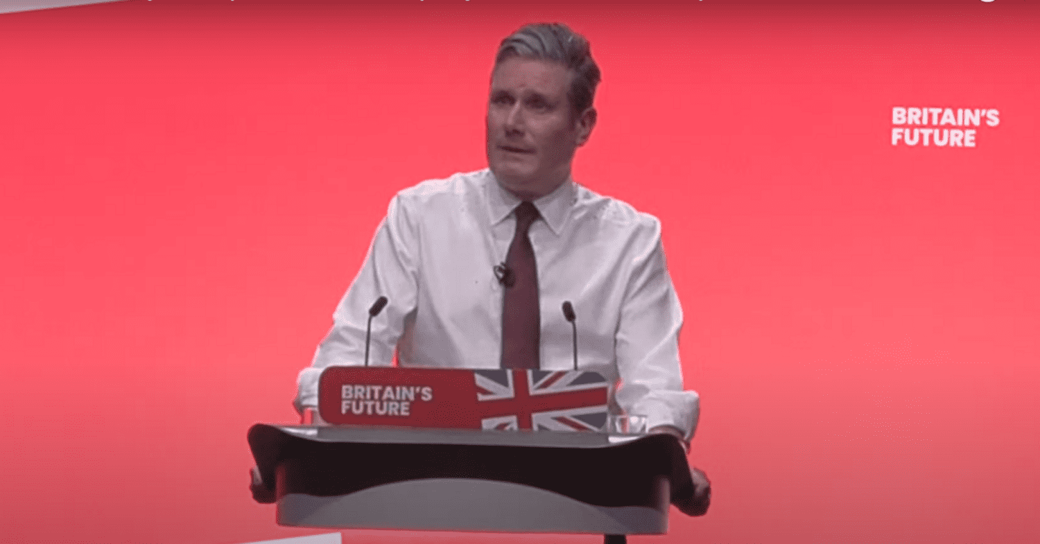 Labour leader Keir Starmer delivering his keynote speech at the 2023 annual party conference.