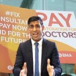BMA doctors strike placards and Rishi Sunak