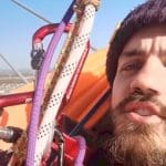 Close-up of Marcus Decker on top of Dartford Crossing during a Just Stop Oil protest