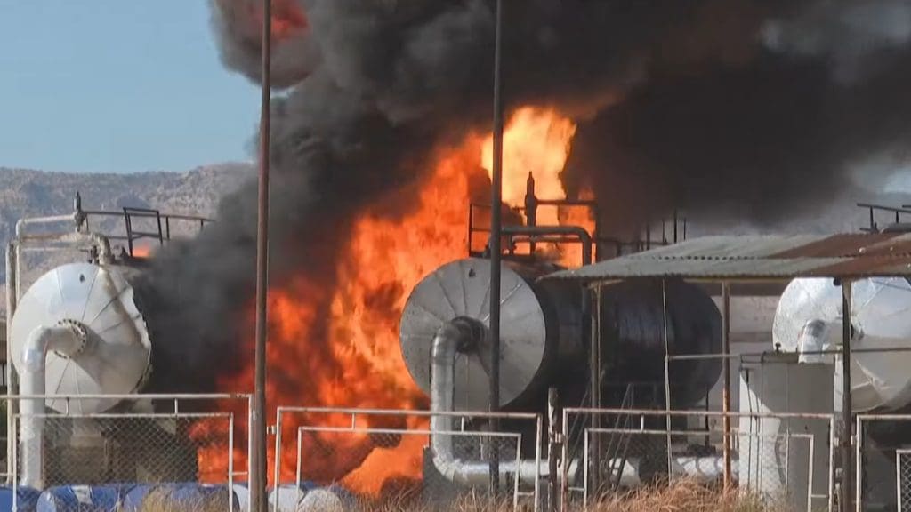 Fuel depot on fire in Rojava after Turkey bombs the region