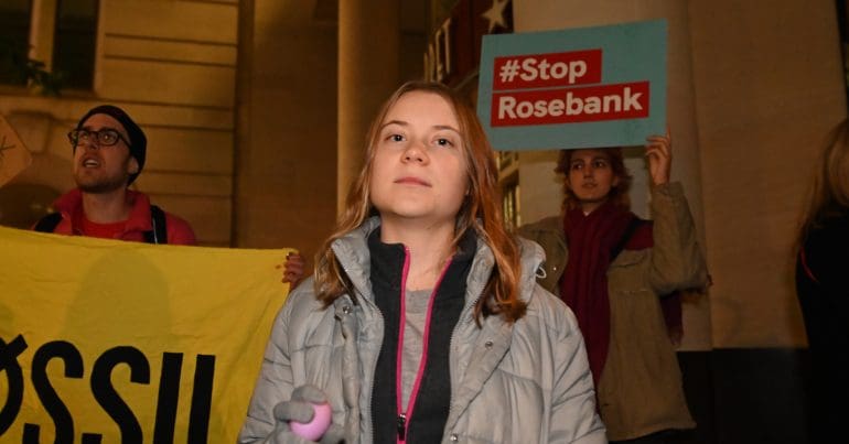 Greta Thunberg at a Fossil Free London protest
