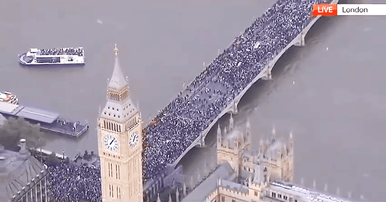 London march for Palestine on Westminster Bridge