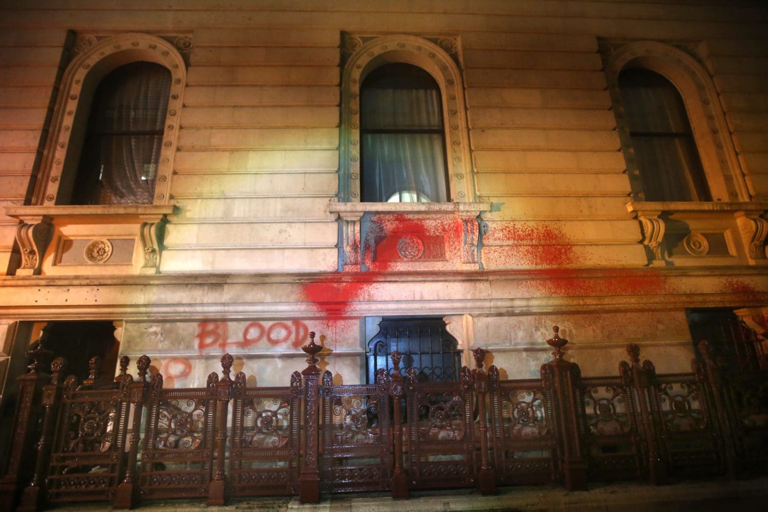 "Blood" spraypainted onto the foreign office