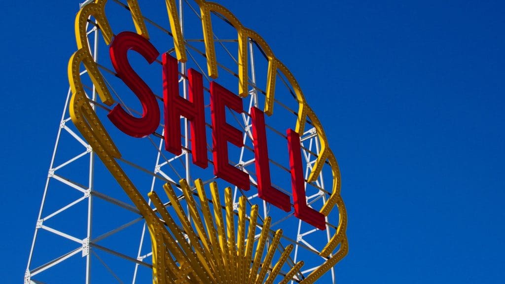 Shell logo on a sign.