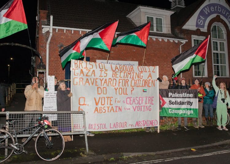 Protest outside a Labour event in Bristol over Palestine