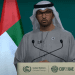 COP28 president sultan Al Jaber standing at the podium during the closing plenary of the summit.