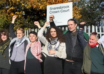 Palestine Action activists outside court