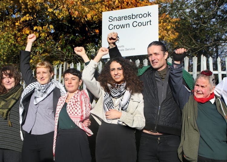 Palestine Action activists outside court