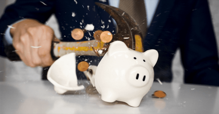 A smashed piggy bank savings