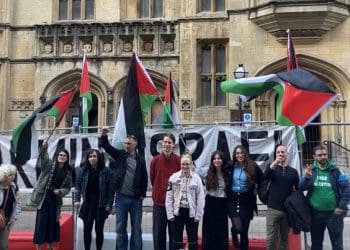 Palestine Action activists outside Bristol court Elbit Israel