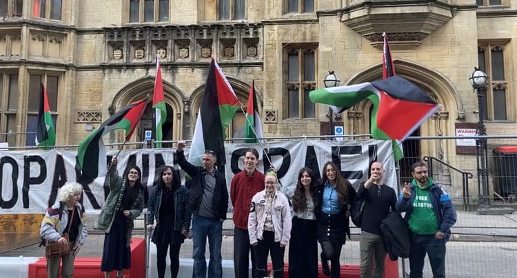 Palestine Action activists outside Bristol court Elbit Israel