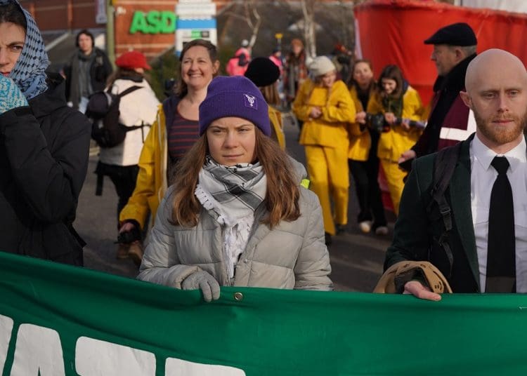 Thunberg protesting at Farnborough airport