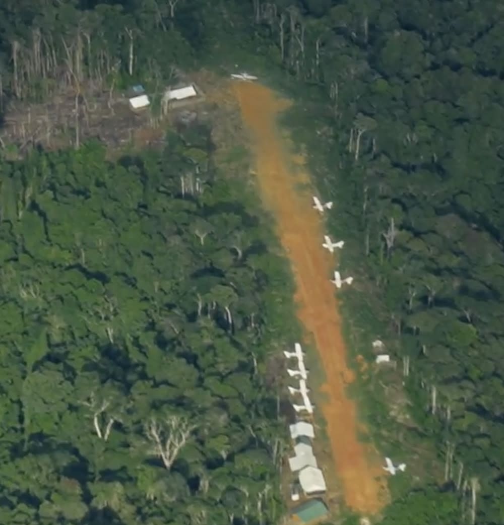 Yanomami territory showing a miner's illegal airstrip