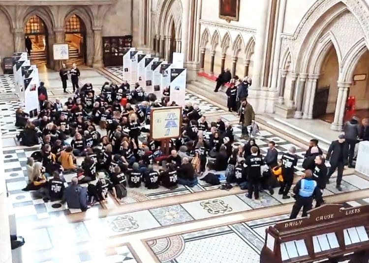 Defend Our Juries gathering at Royal Courts of Justice