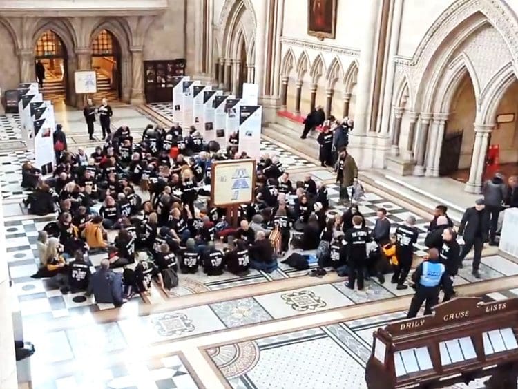 Defend Our Juries gathering at Royal Courts of Justice